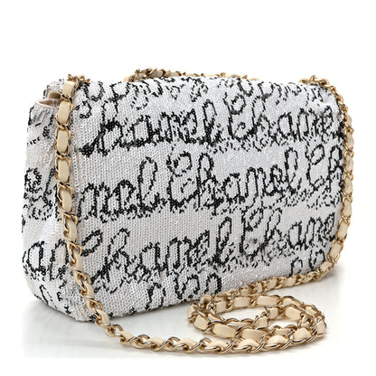 Chanel Sequin Logo Medium Flap White Black 3 of 10