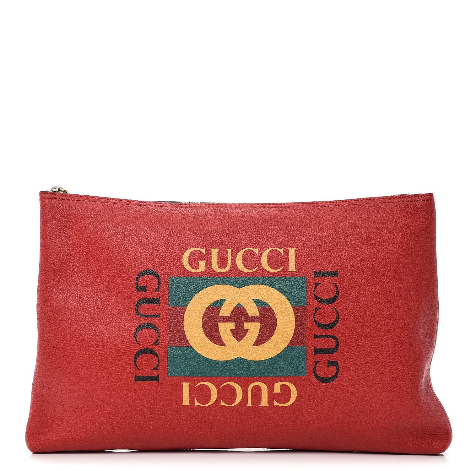 Gucci Pebbled Calfskin Large Logo Portfolio Clutch Hibiscus Red 1 of 7