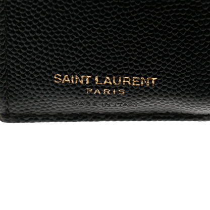 Saint Laurent Grain De Poudre Matelasse Chevron Monogram Zipped Card Case Black 6 of 7