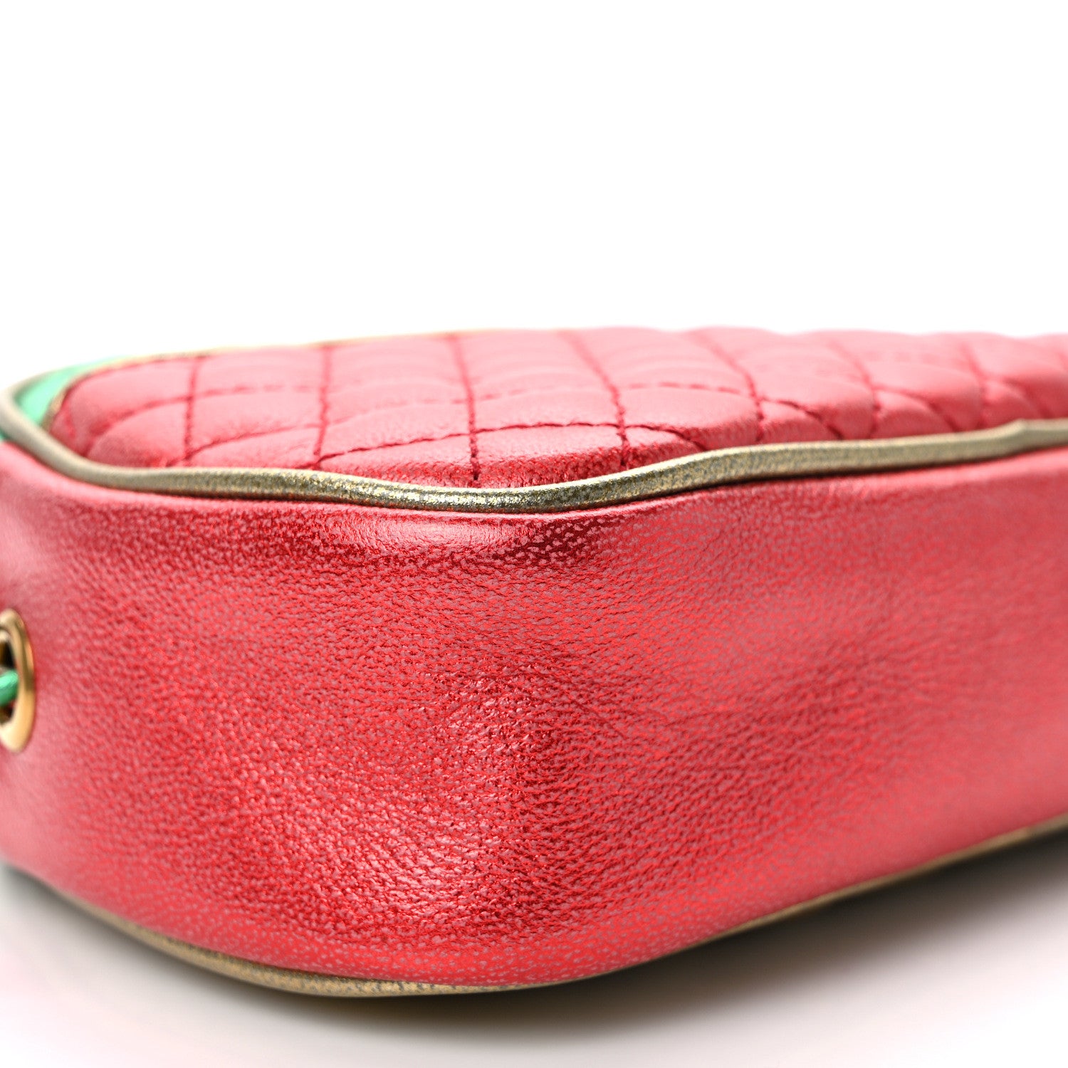 Gucci Laminated Nappa Trapuntata Mini Zumi Dome Shoulder Bag Rosso Jasmine Green Rame 9 of 11