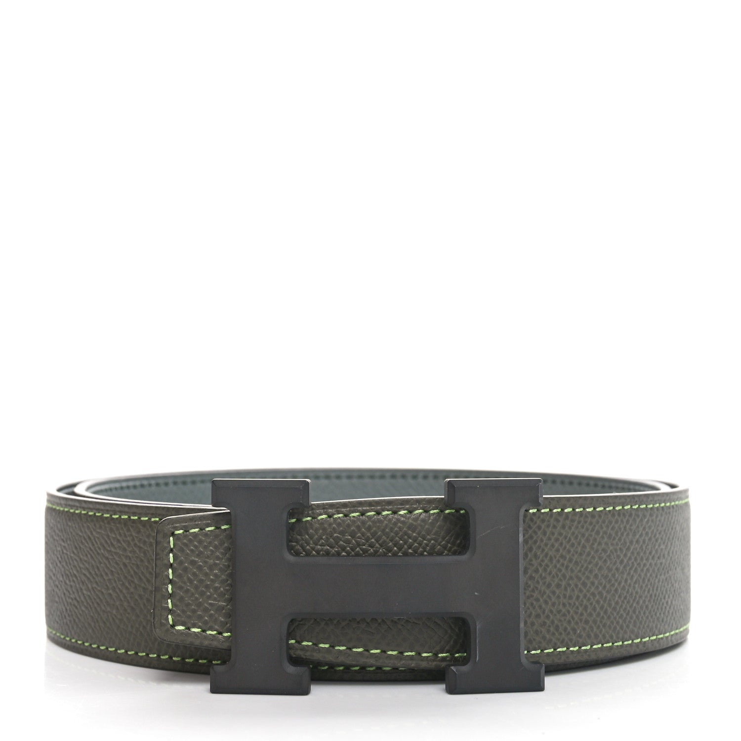 Hermes Epsom PVD Plated 32mm H Belt 80 Vert De Gris Vert Amande 1 of 5