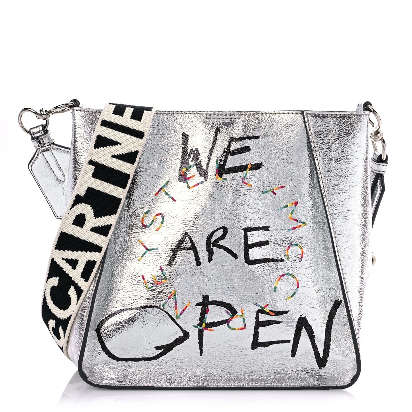 Metallic Eco Alter Nappa Embroidered Logo Stonewall Crossbody Bag Silver