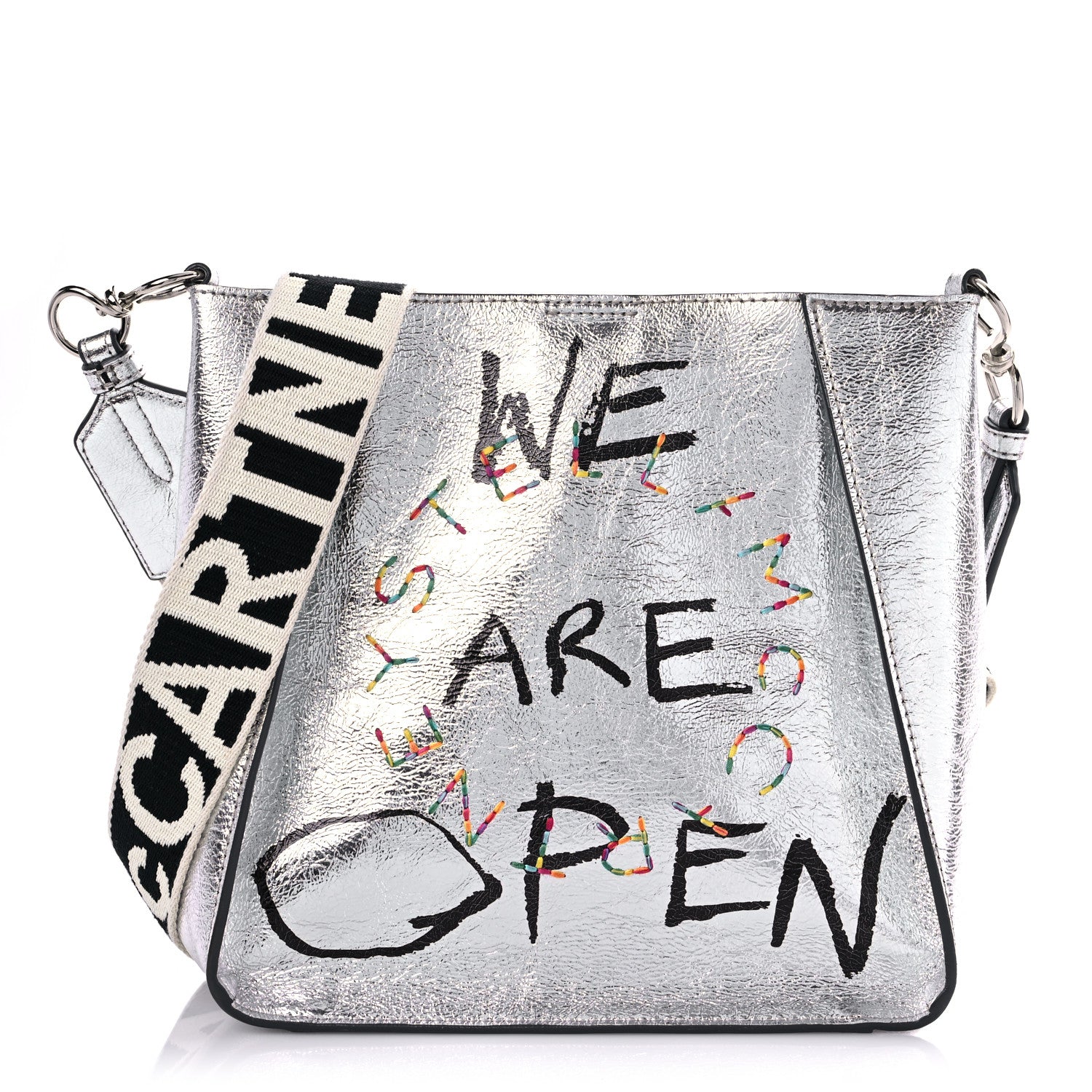 Stella McCartney Metallic Eco Alter Nappa Embroidered Logo Stonewall Crossbody Bag Silver 1 of 9