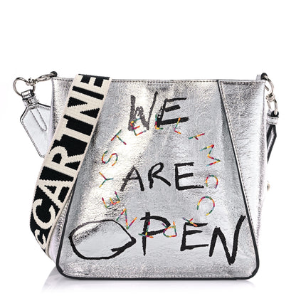 Stella McCartney Metallic Eco Alter Nappa Embroidered Logo Stonewall Crossbody Bag Silver 1 of 9