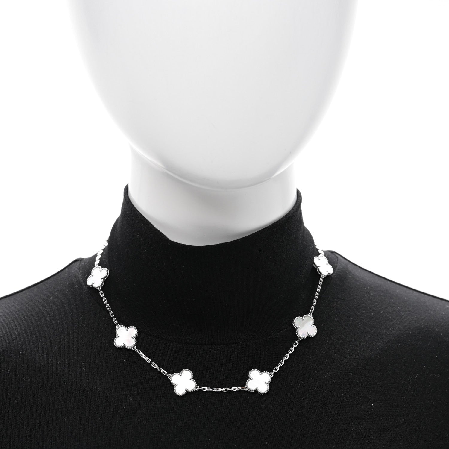Van Cleef & Arpels 18K White Gold Mother of Pearl 10 Motifs Vintage Alhambra Necklace 2 of 6