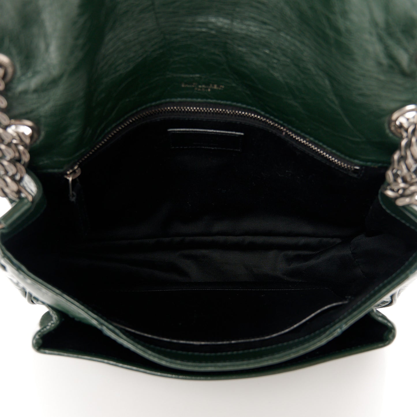 Crinkled Lambskin Matelasse Monogram Medium Niki Chain Satchel Dark Green