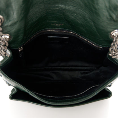 Saint Laurent Crinkled Lambskin Matelasse Monogram Medium Niki Chain Satchel Dark Green 5 of 10