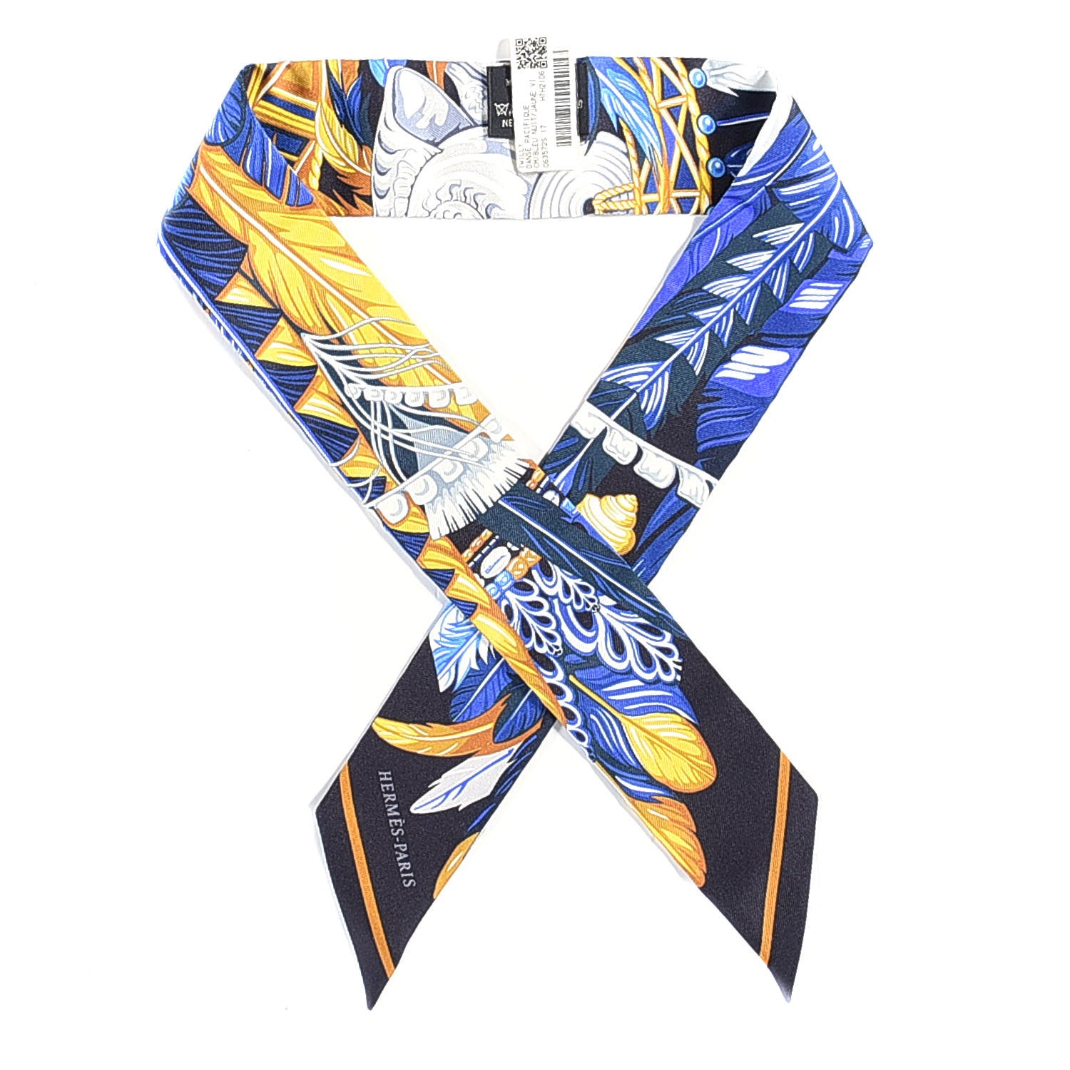 Hermes Silk La Danse Pacifique Twilly Bleu Nuit Jaune Vif 1 of 4