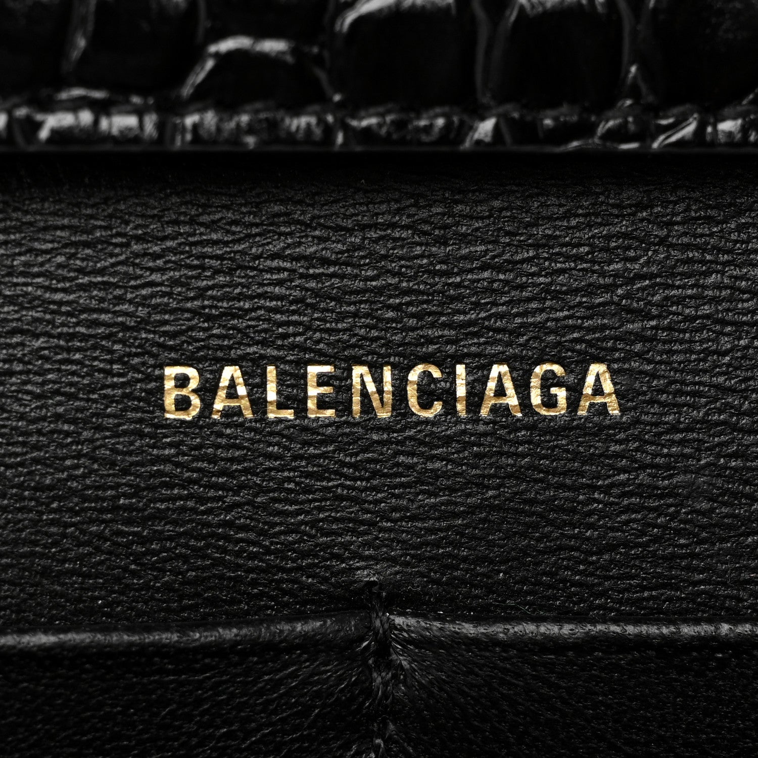 Balenciaga Shiny Calfskin Crocodile Embossed Hourglass Chain Bag Black 5 of 8