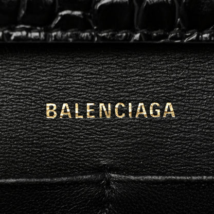 Balenciaga Shiny Calfskin Crocodile Embossed Hourglass Chain Bag Black 5 of 8