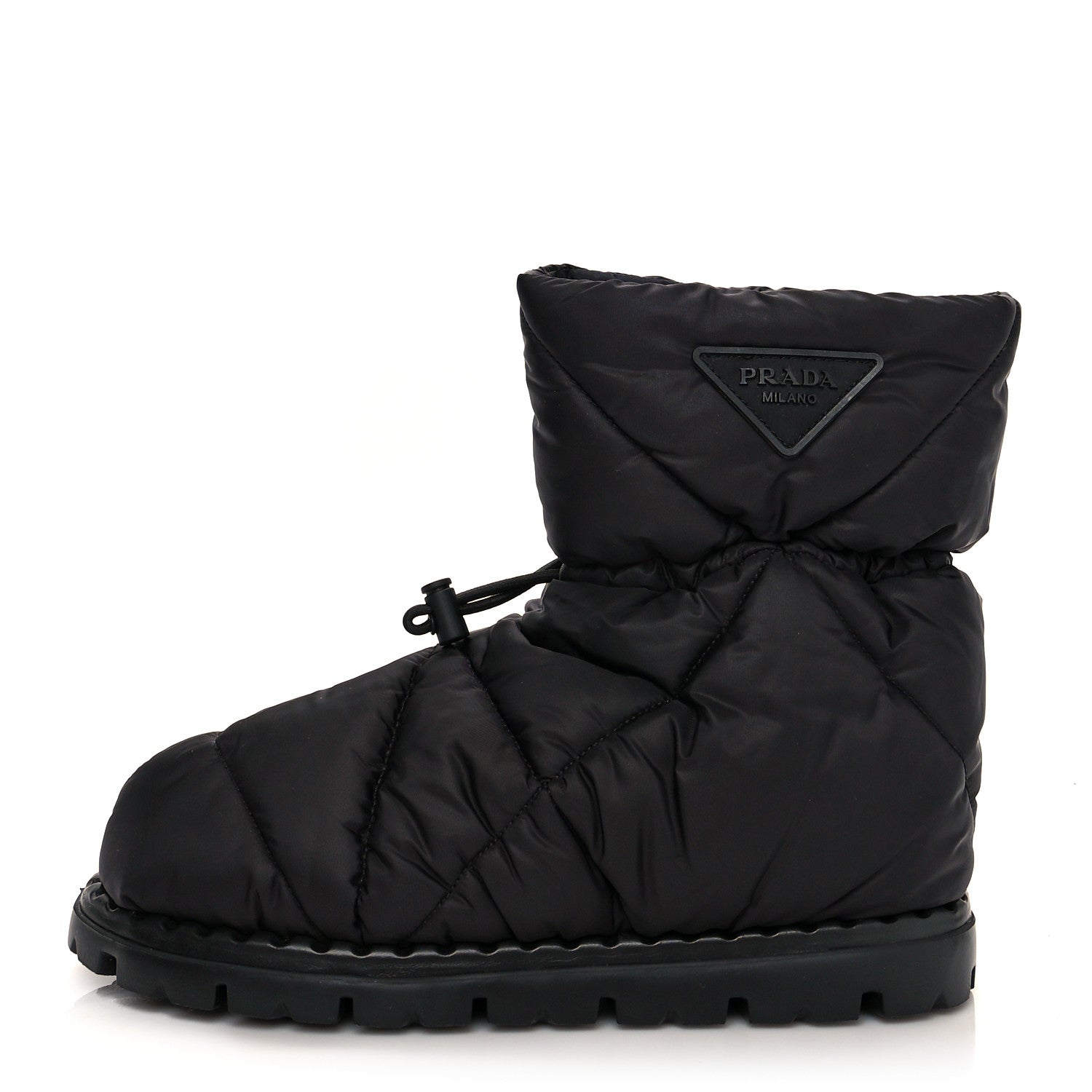 Prada Re-Nylon Piuma Triangle Logo Padded Drawcord 20mm Snow Boots 37.5 Black 1 of 7