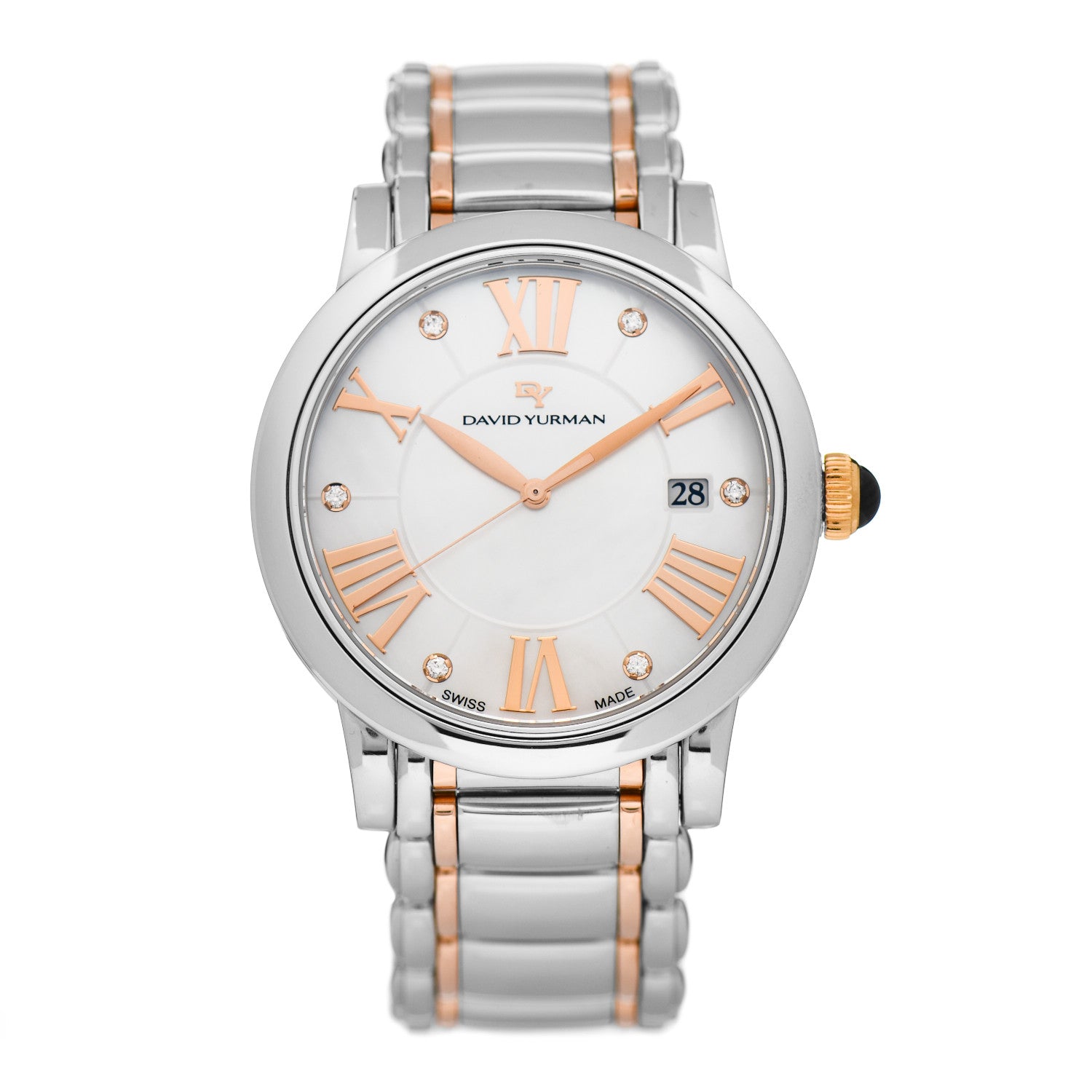 David Yurman Stainless Steel 18K Rose Gold Diamond Mother of Pearl 38mm Classic Quartz Watch 1 of 5
