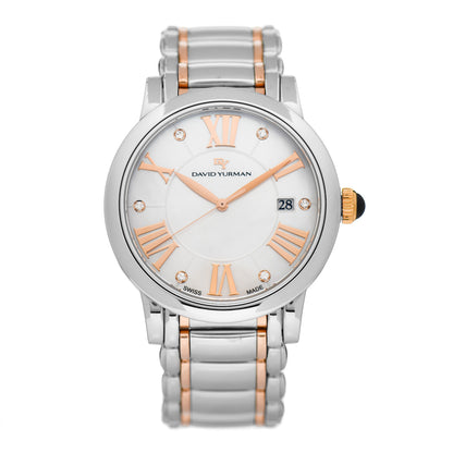 David Yurman Stainless Steel 18K Rose Gold Diamond Mother of Pearl 38mm Classic Quartz Watch 1 of 5