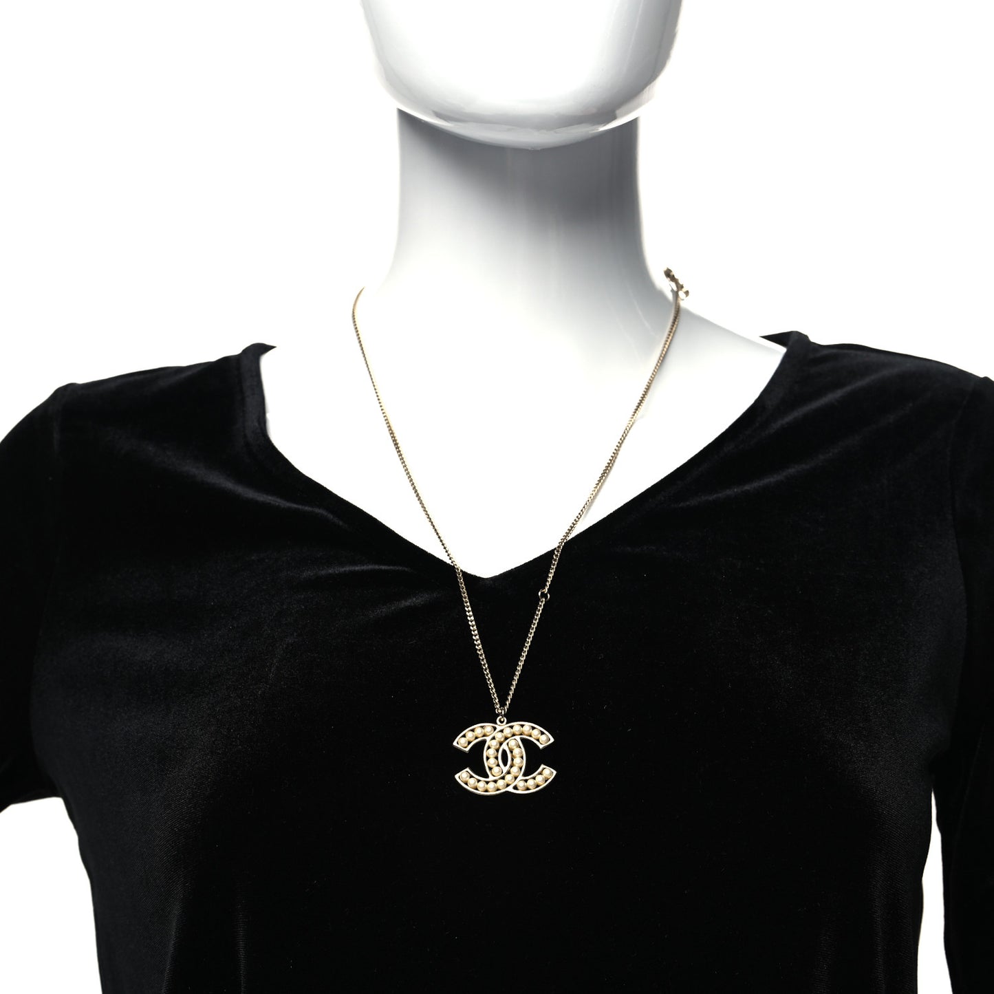 Pearl CC Pendant Necklace Gold