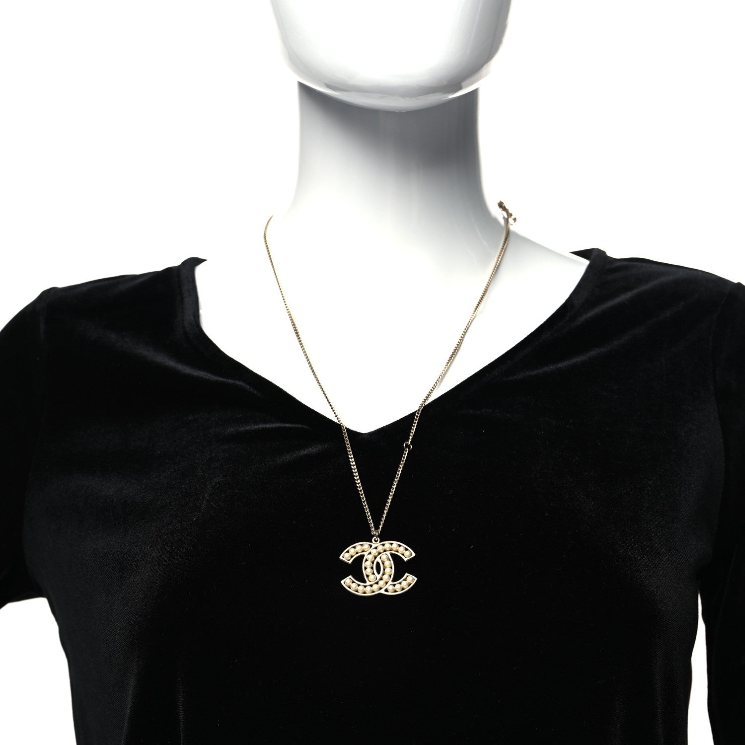 Chanel Pearl CC Pendant Necklace Gold 2 of 5