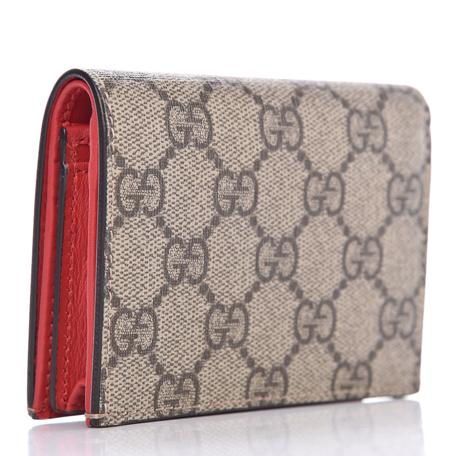 Gucci GG Supreme Monogram Bosco Patch Card Case Wallet Beige Malva Hibiscus Red 3 of 8