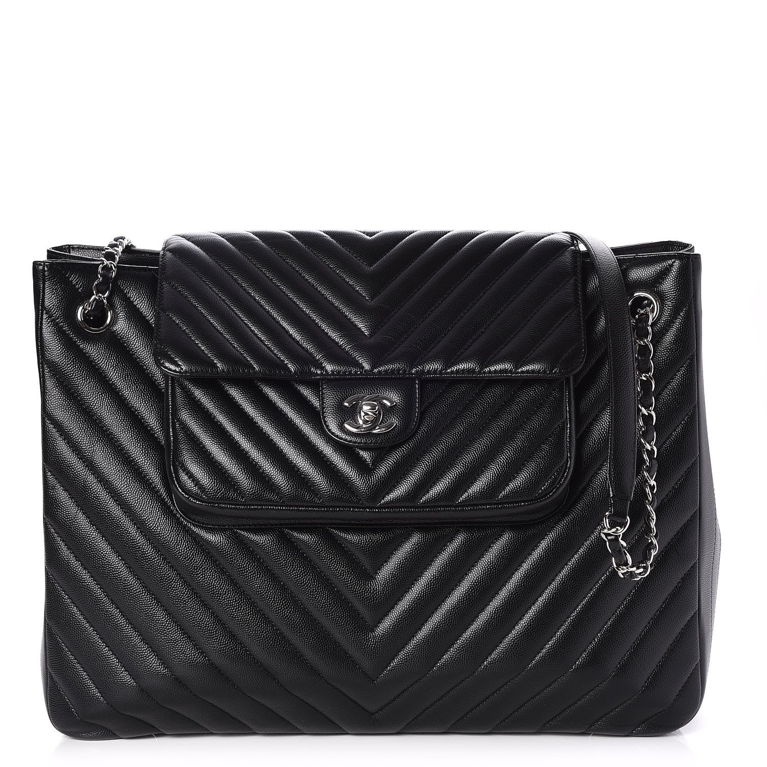 Chanel Caviar Chevron Quilted Flap Tote Black 1 of 7