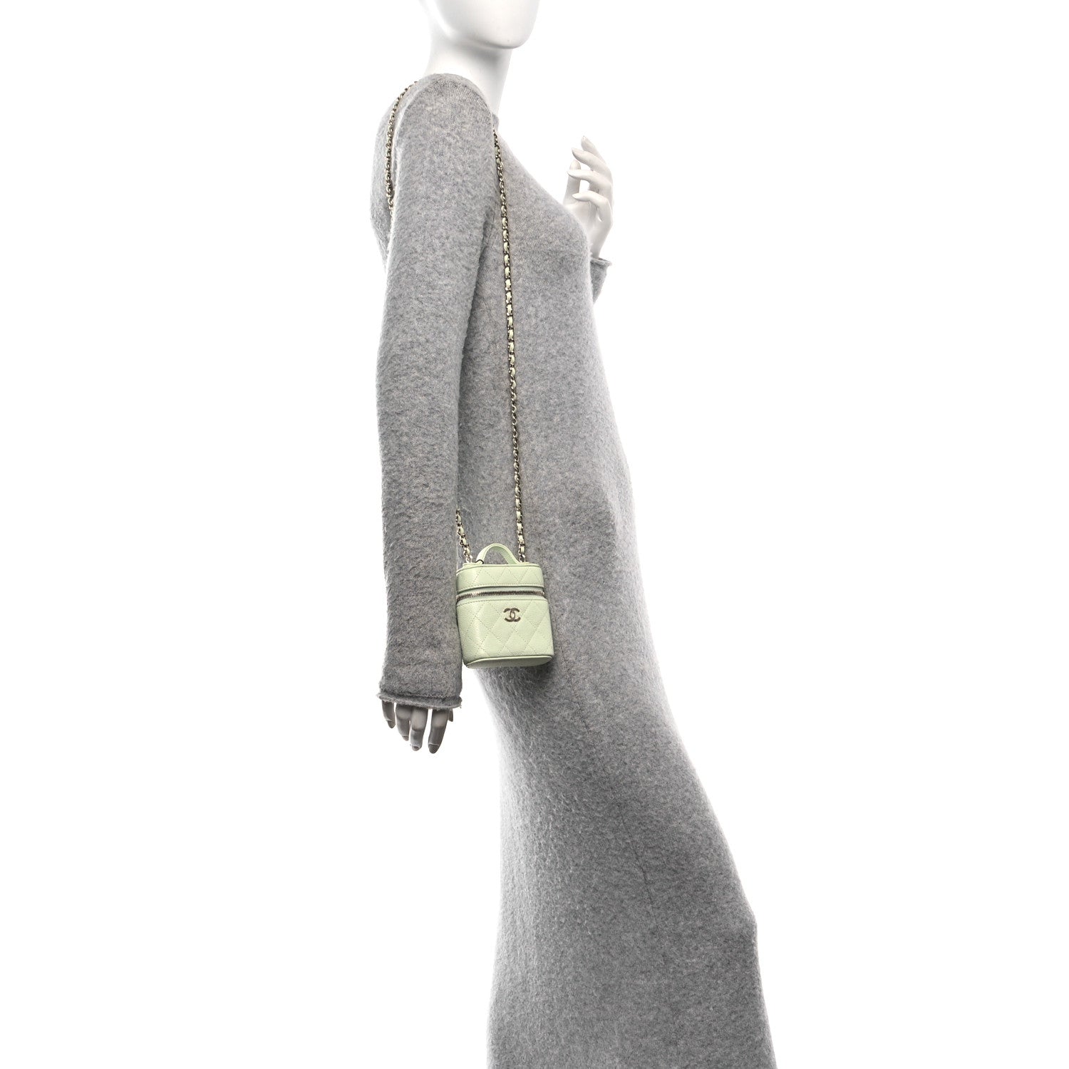 Chanel Caviar Quilted Small Handle With Care Vanity Case With Chain Light Green 3 of 19