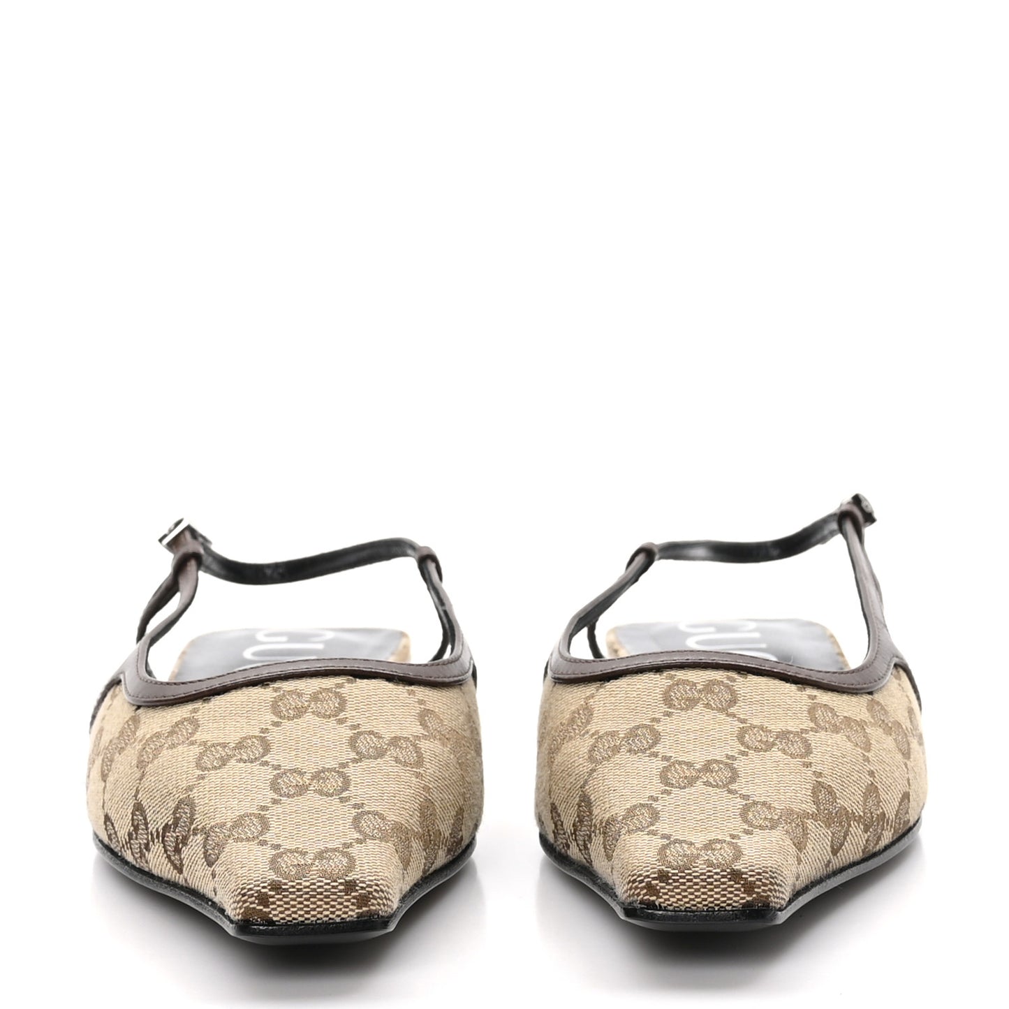 GG Monogram Malaga Kid Square G 35mm Slingback Pumps 40 Beige Ebony New Acero