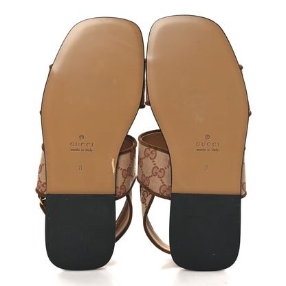 Gucci Canvas GG Monogram Mens Slingback Flat Sandals 8 Beige Ruggine Cuir 6 of 9