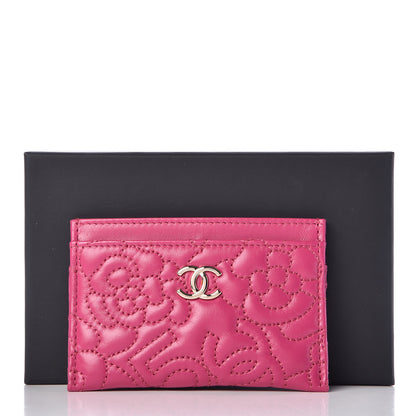 Chanel Lambskin Camellia Embossed Card Holder Fuchsia 10 of 10