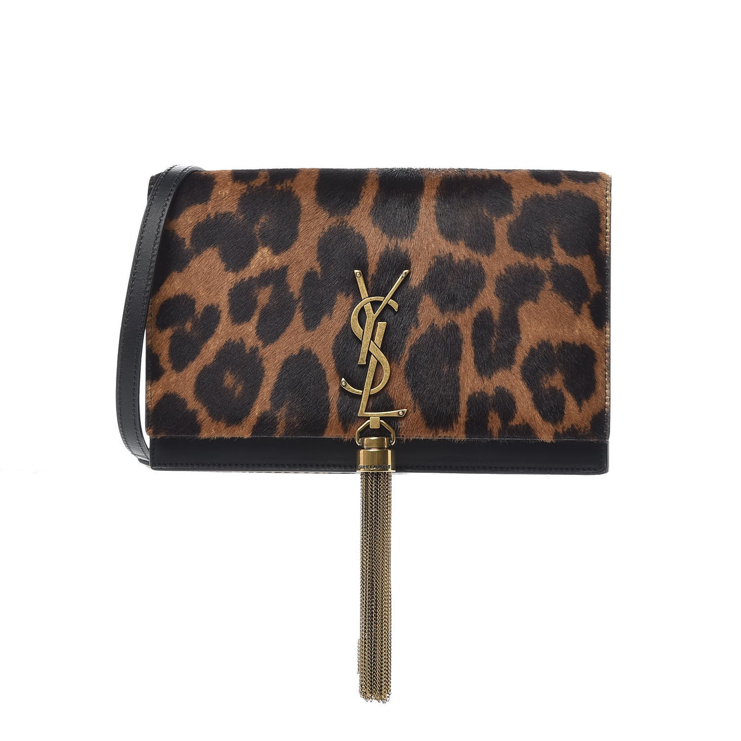Pony Hair Leopard Print Classic Monogram Kate Tassel Chain Wallet Black