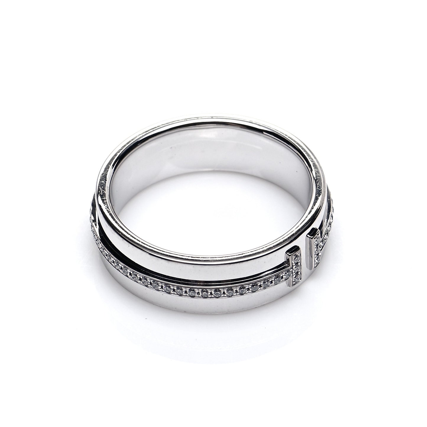 18K White Gold Diamond Wide T Two Ring 49 5