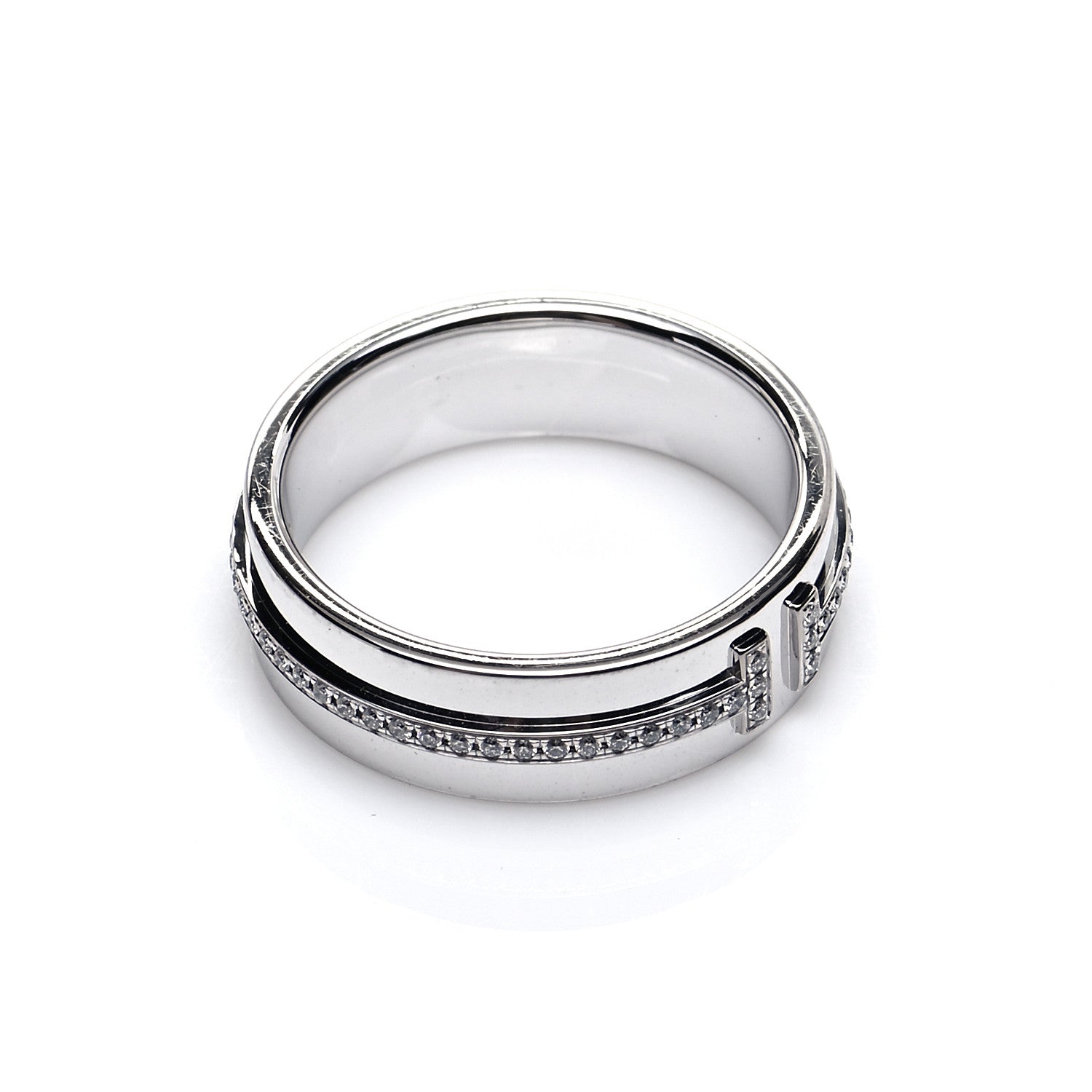 Tiffany 18K White Gold Diamond Wide T Two Ring 49 5 4 of 5