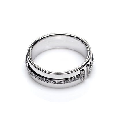 Tiffany 18K White Gold Diamond Wide T Two Ring 49 5 4 of 5