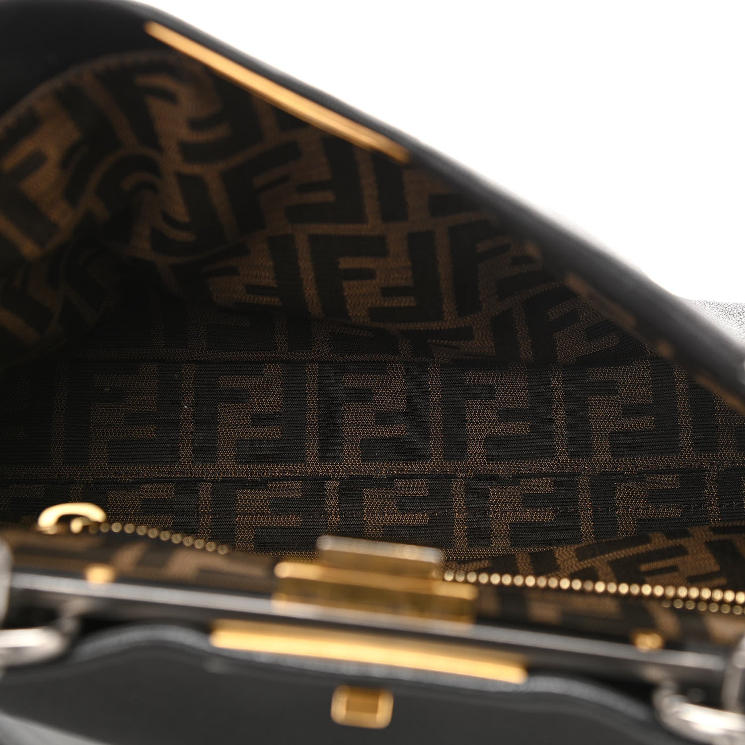 Fendi Goatskin Zucca Medium Peekaboo Iconic Satchel Black Tobacco 5 of 13
