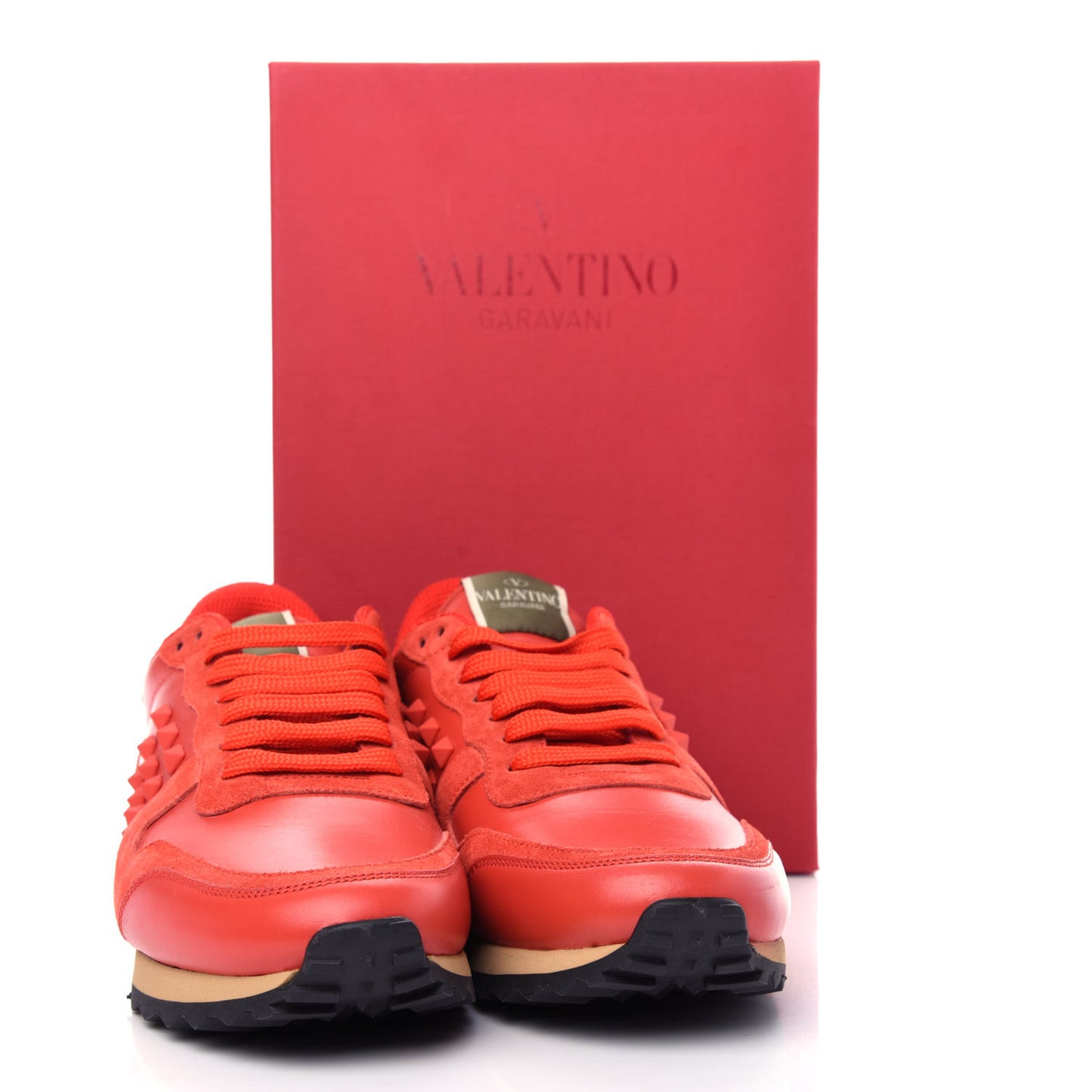 Calfskin Suede Rockstud Sneakers 39 Fragola