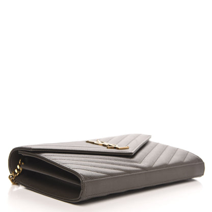 Saint Laurent Grain De Poudre Matelasse Chevron Monogram Chain Wallet Pebble 4 of 10