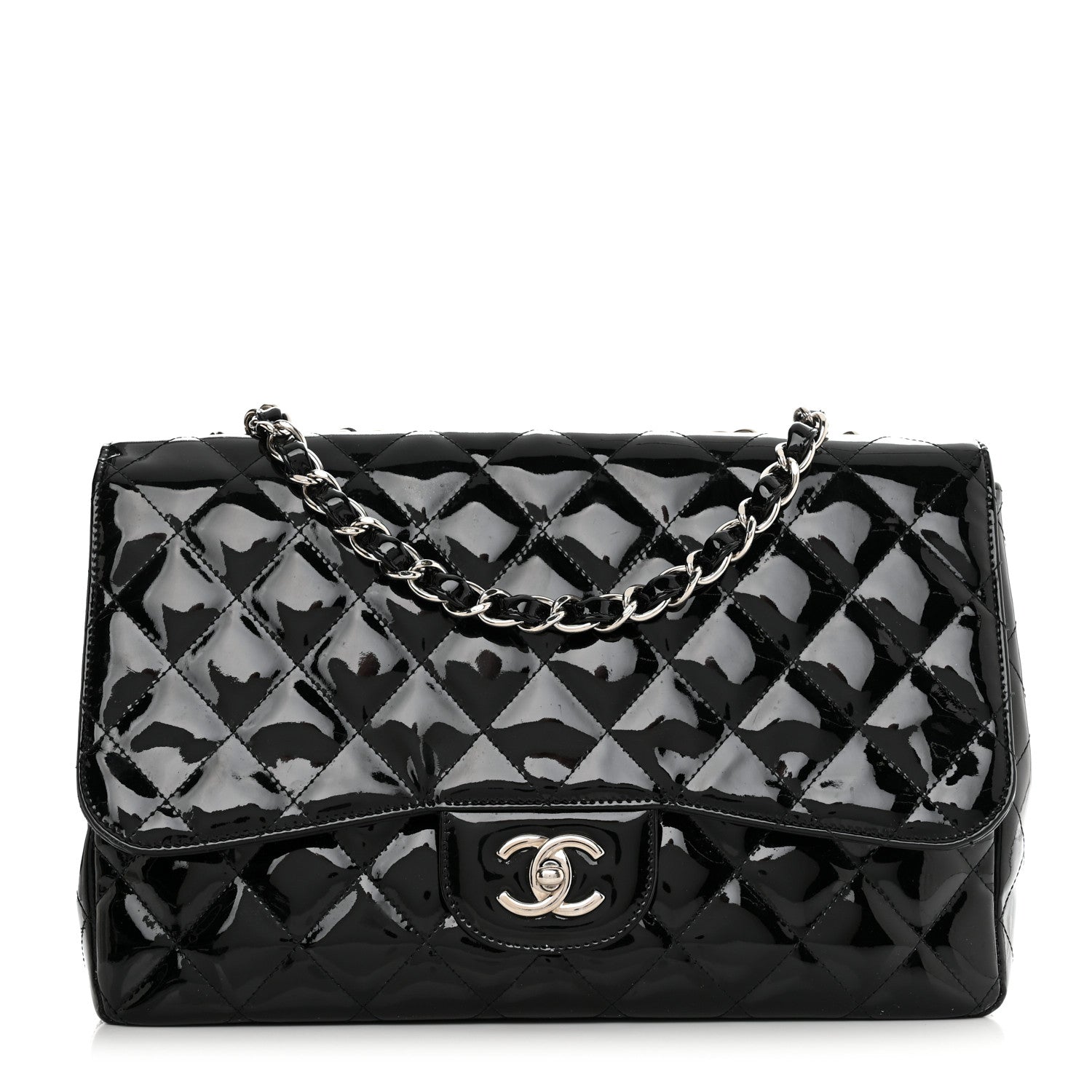 Chanel Patent Quilted Jumbo Single Flap Black 1 of 10