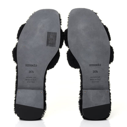 Hermes Woolskin Oran Sandals 36.5 Black 7 of 10
