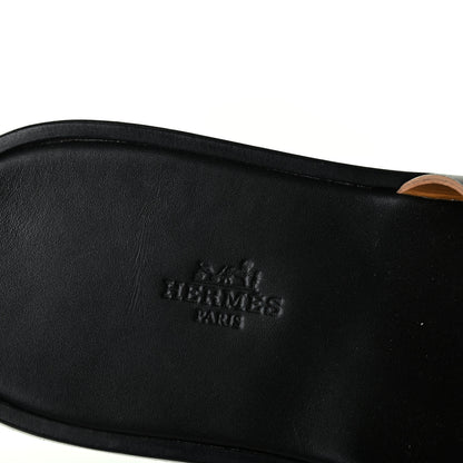 Hermes Calfskin Mens Izmir Sandals 43 Black Naturel 7 of 7