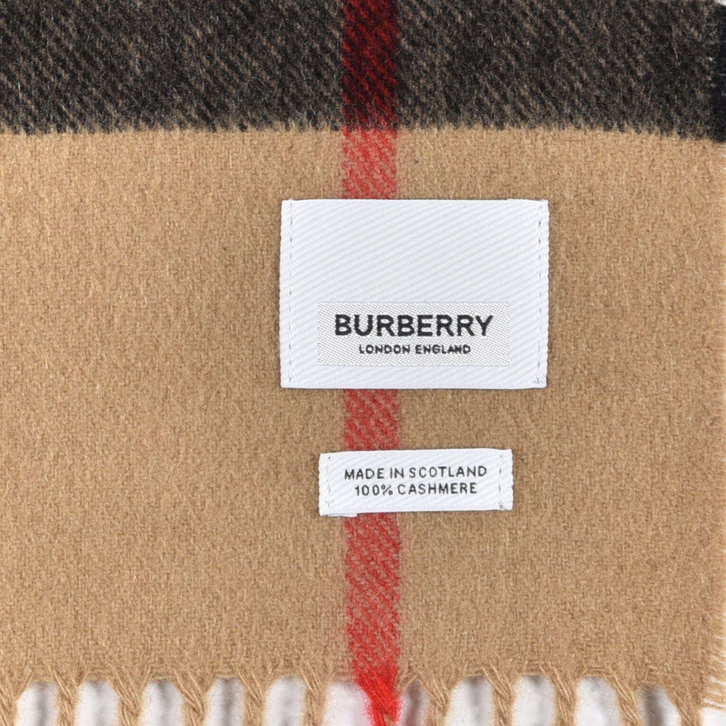 Cashmere Nova Check Fringe Scarf Camel