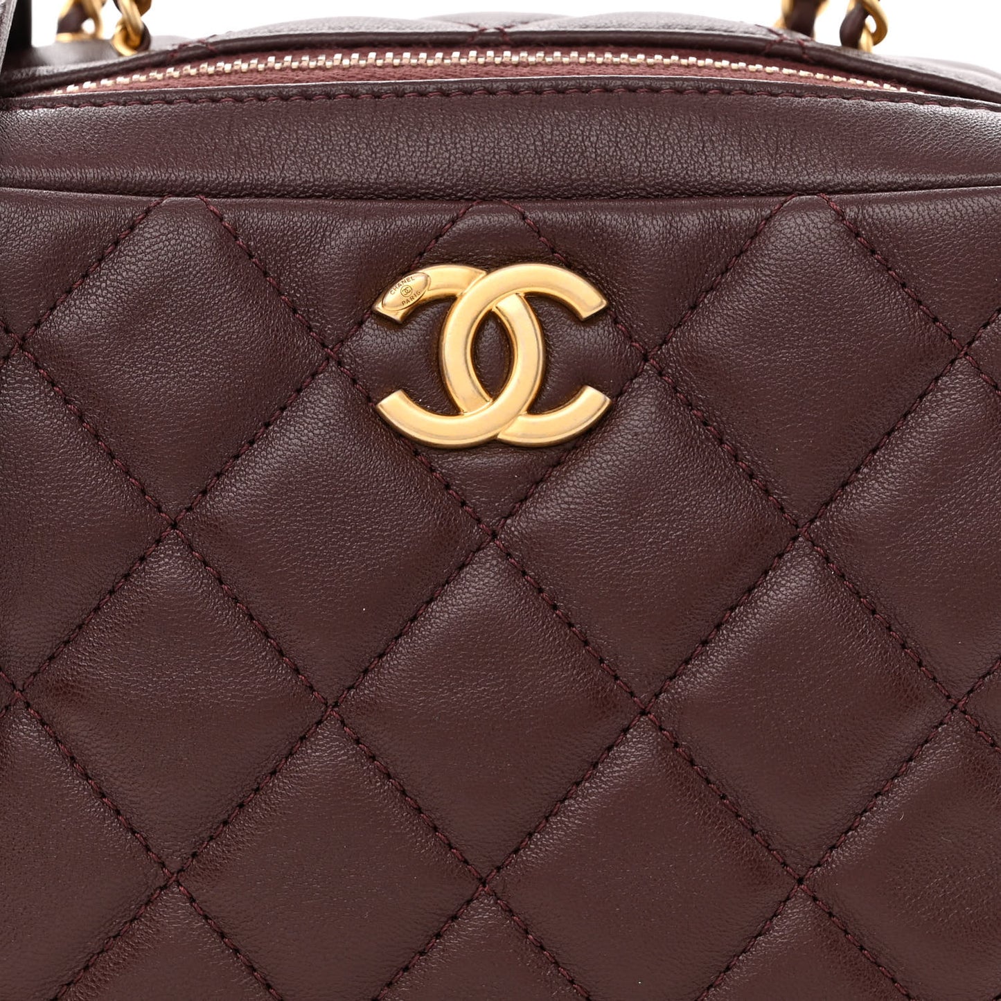 Lambskin Quilted Mini Wenge Wood Bowling Bag Burgundy