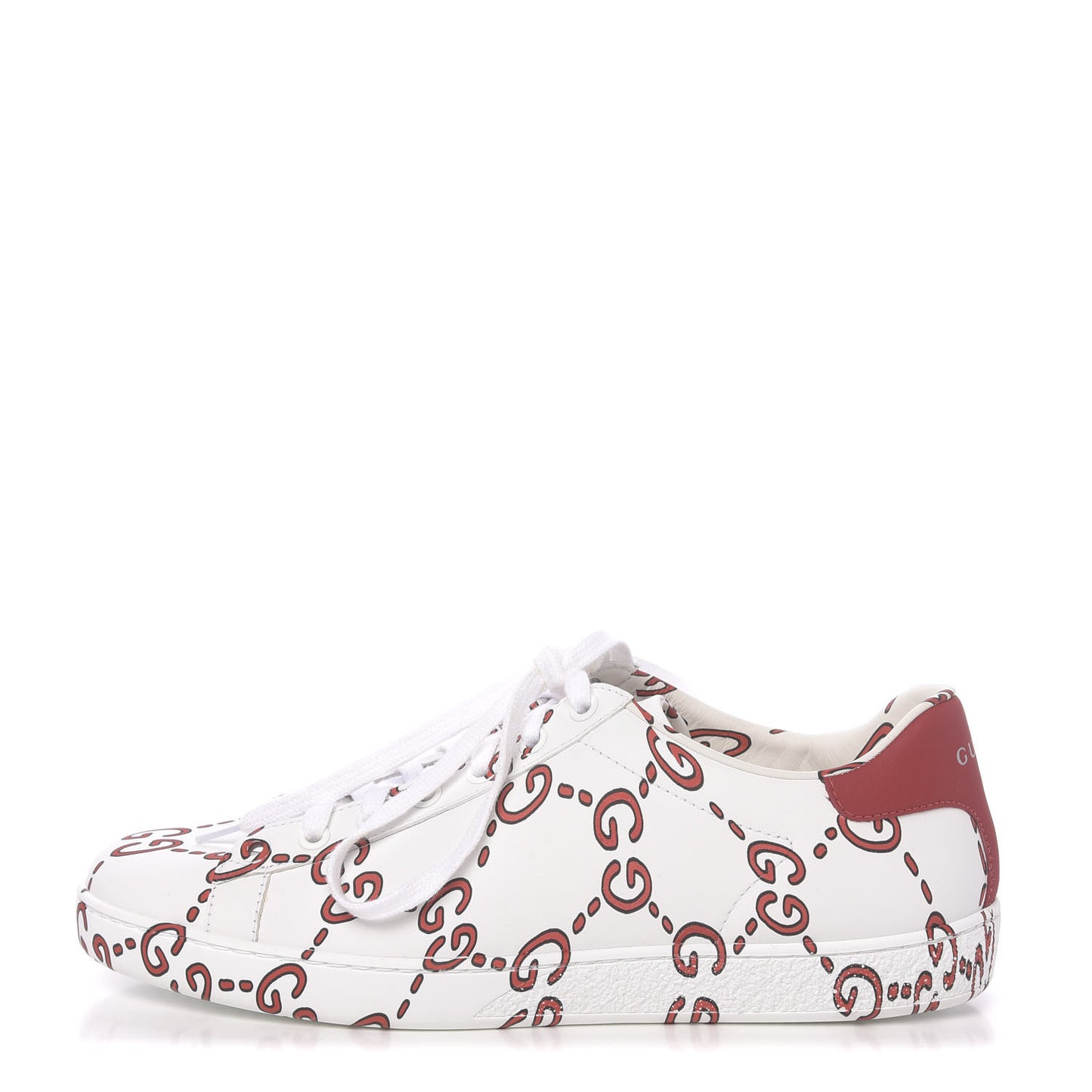 Calfskin GucciGhost Print Womens Ace Sneakers 38.5 White Hibiscus Red