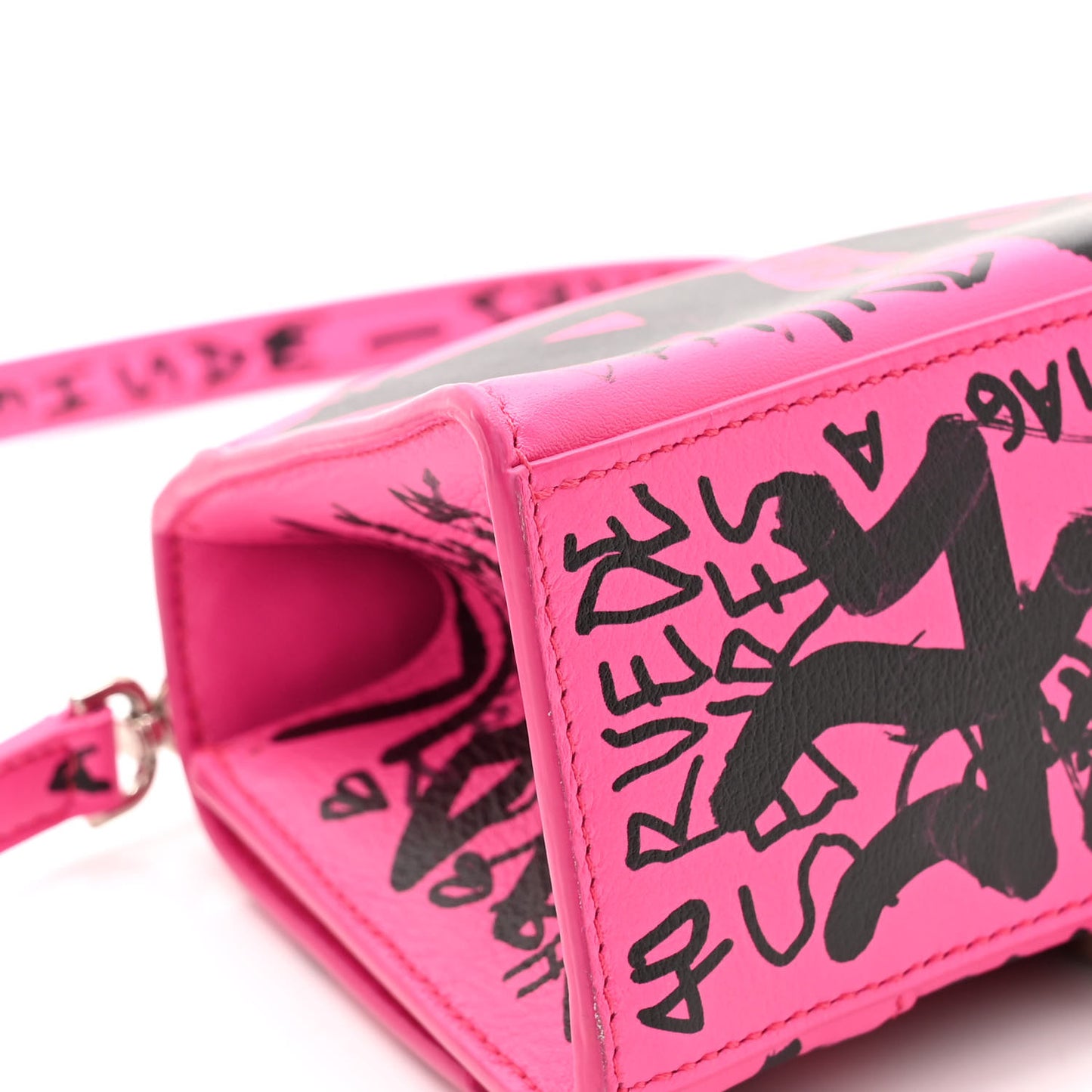 Smooth Calfskin Graffiti Hourglass Top Handle Bag XS Acid Fuchsia Black