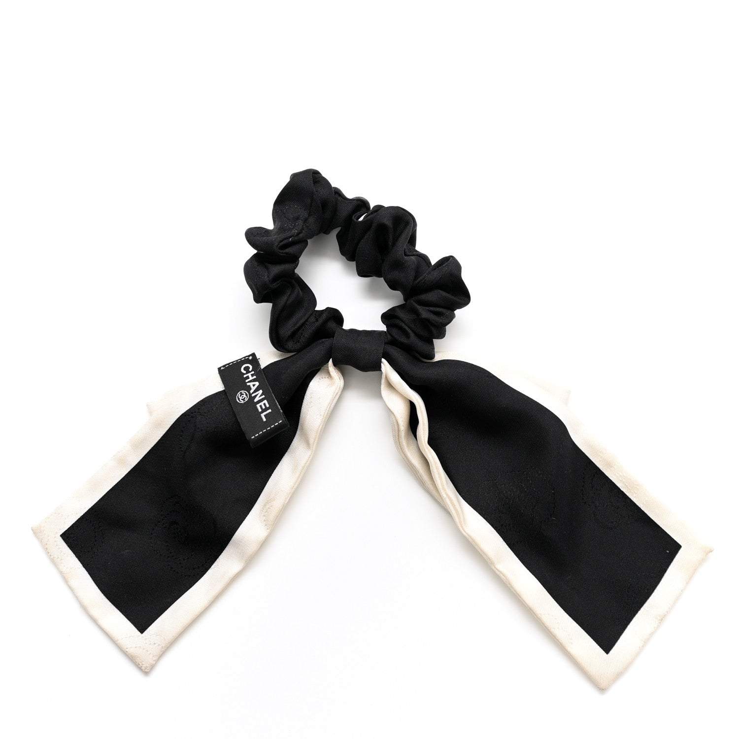 Chanel Silk Hair Tie Black Ivory 2 of 6
