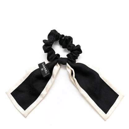 Chanel Silk Hair Tie Black Ivory 2 of 6