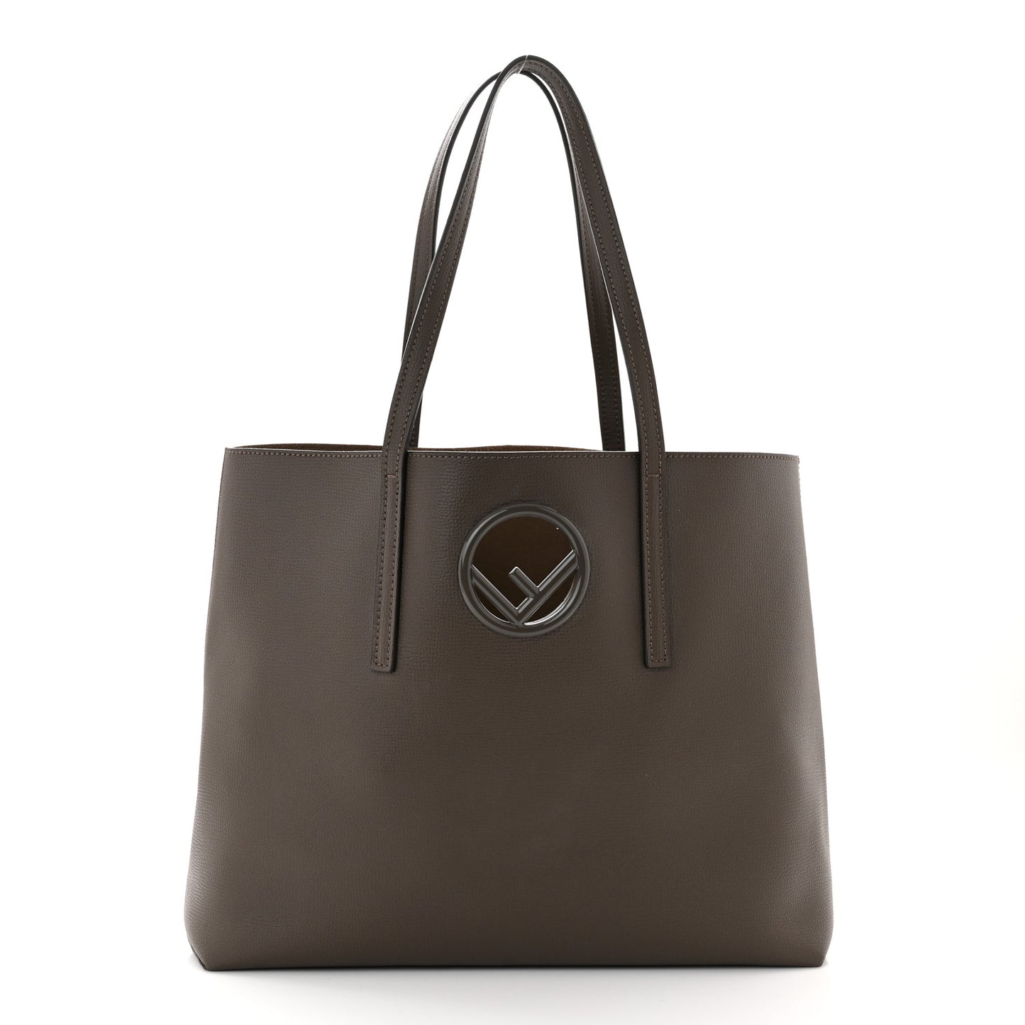 Vitello Vienna Enamel F is Fendi Shopping Tote Carbone Tobacco
