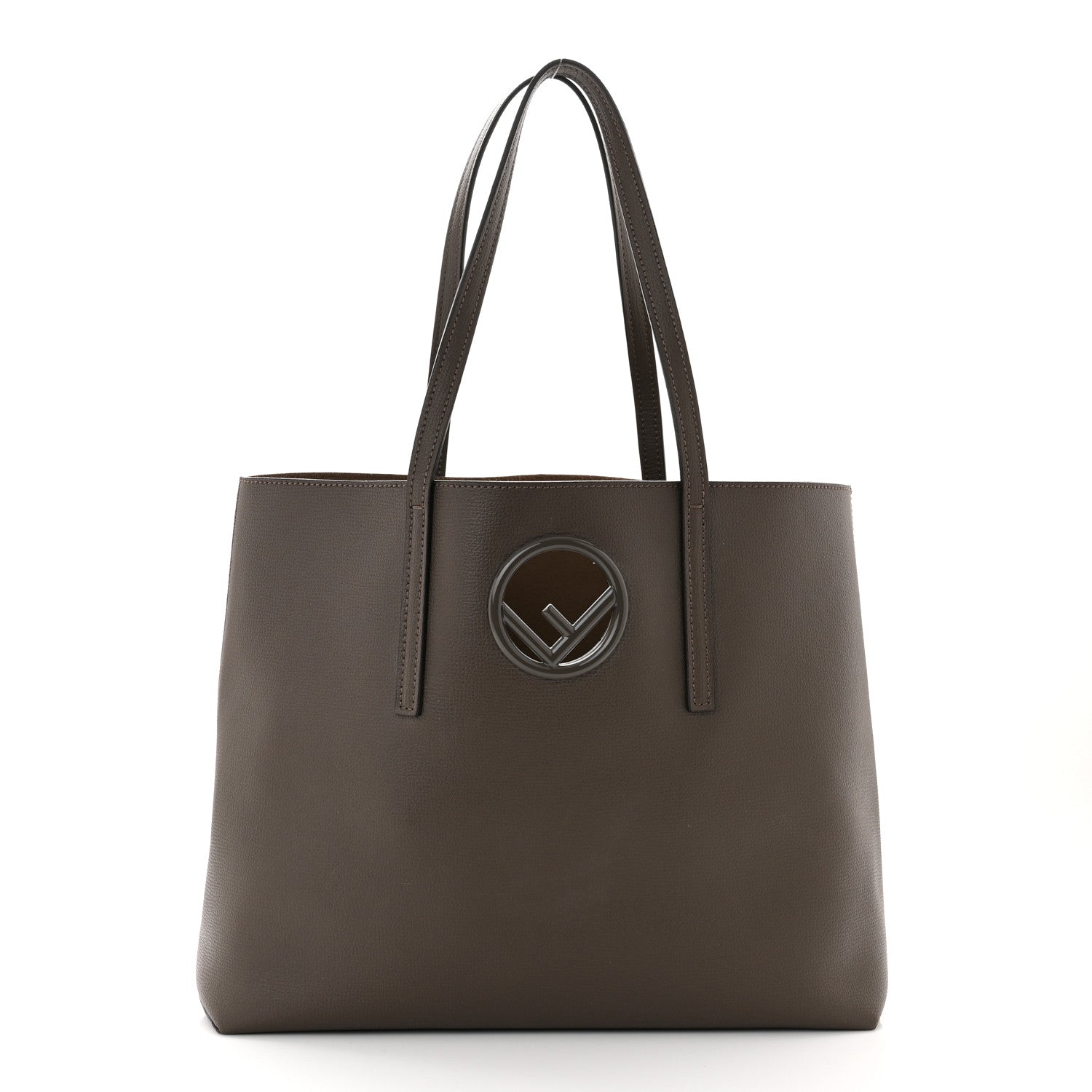 Fendi Vitello Vienna Enamel F is Fendi Shopping Tote Carbone Tobacco 3 of 12