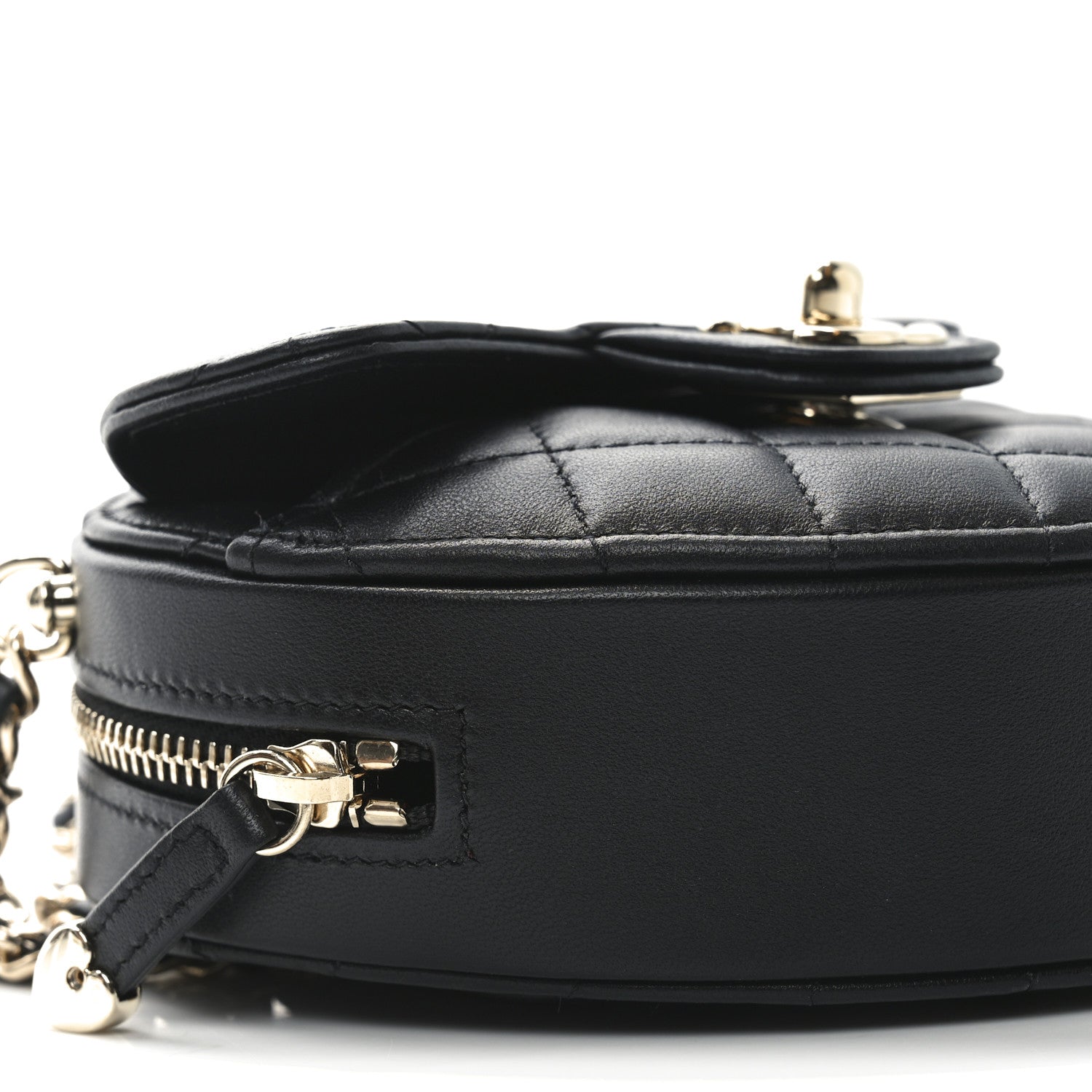 Chanel Lambskin Quilted CC In Love Heart Waist Belt Bag With Chain Black 8 of 10