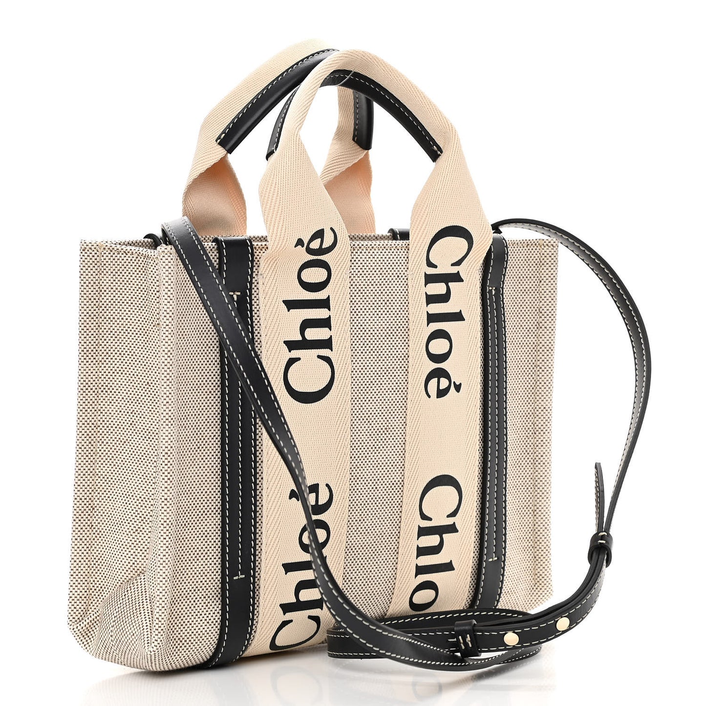 Cotton Calfskin Small Woody Ribbon Tote With Strap White Navy