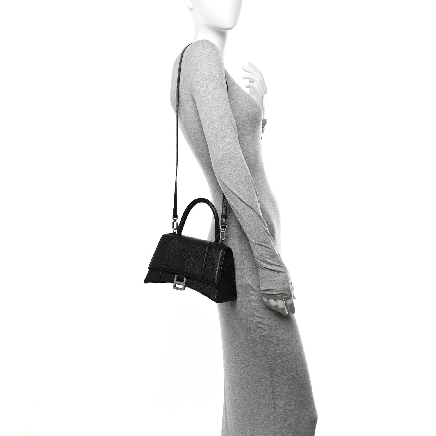 Balenciaga Grained Calfskin Small Hourglass Top Handle Bag Black 2 of 11