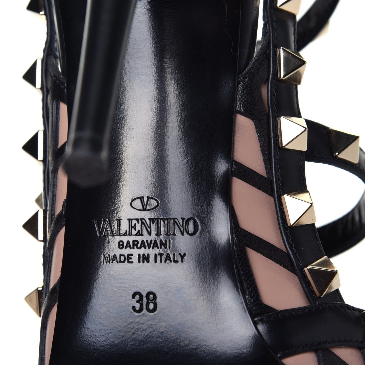 Calfskin Nappa Boudoir Rockstud Ankle Strap 100mm Pumps 38 Rose Cannelle Black
