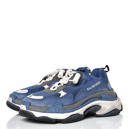 Balenciaga Mesh Nubuck Mens Triple S Sneakers 40 Navy Gris 4 of 12