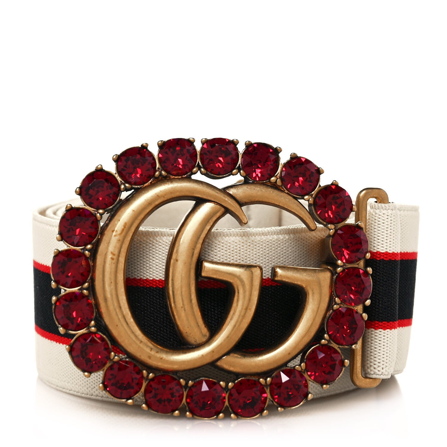 Gucci Jacquard Crystal Stripe Double G Belt 85 34 White 1 of 4
