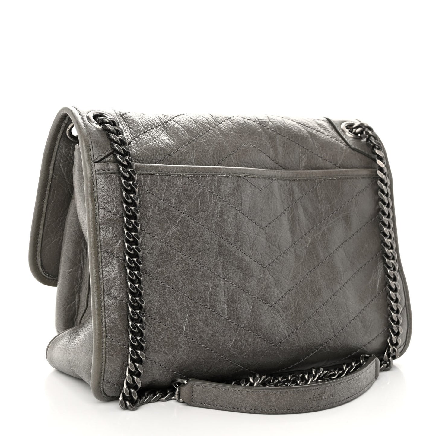 Crinkled Calfskin Matelasse Monogram Medium Niki Chain Satchel Fog